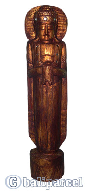 Buddha Standing With Gold Painted, Handmade From Albesia Wood