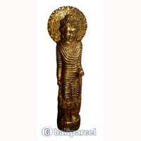 Buddha Standing With Gold Painted, Handmade From Albesia Wood