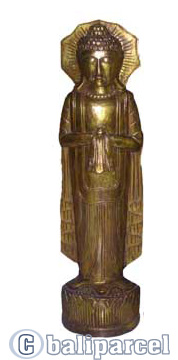 Buddha Standing With Gold Painted, Handmade From Albesia Wood