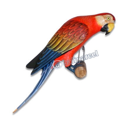 Parrot Bird With Handpainted, Hand Carved From Albesia Wood. 
