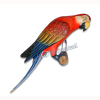 Parrot Bird With Handpainted, Hand Carved From Albesia Wood. 