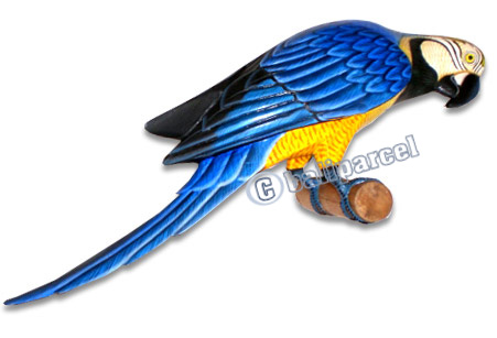 Parrot Bird With Handpainted, Hand Carved From Albesia Wood. 