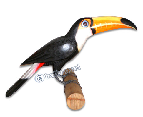 Toucan Bird With Handpainted, Hand Carved From Albesia Wood. 