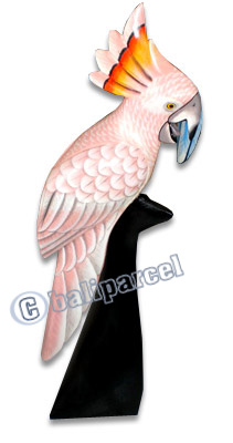 Cockatoo Bird With Handpainted, Hand Carved From Albesia Wood. 