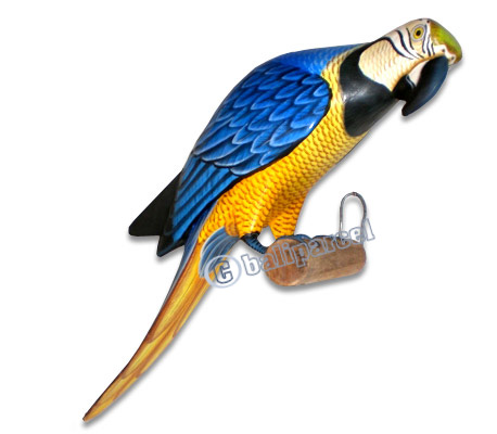 Parrot Bird With Handpainted, Hand Carved From Albesia Wood. 