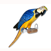 Parrot Bird With Handpainted, Hand Carved From Albesia Wood. 