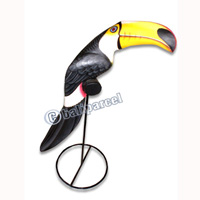 Toucan Bird With Handpainted, Hand Carved From Albesia Wood. 