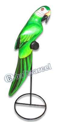 Parrot Bird With Handpainted, Hand Carved From Albesia Wood. 