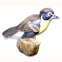 Wooden Bird Painted, Handmade From Albesia Wood