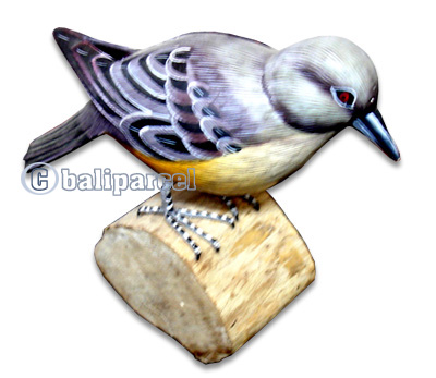 Wooden Bird Painted, Handmade From Albesia Wood