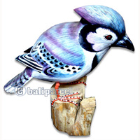 Wooden Bird Painted, Handmade From Albesia Wood