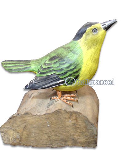 Wooden Bird Painted, Handmade From Albesia Wood