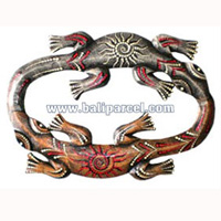 Double Geckos Dot Art Wall Plaque, Hand Carved From Albesia Wood.