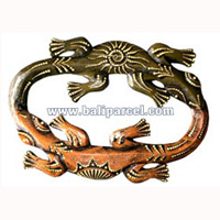 Double Geckos Dot Art Wall Plaque, Hand Carved From Albesia Wood.
