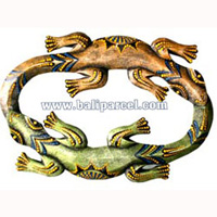 Double Geckos Dot Art Wall Plaque, Hand Carved From Albesia Wood.