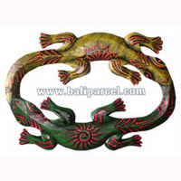 Double Geckos Dot Art Wall Plaque, Hand Carved From Albesia Wood.