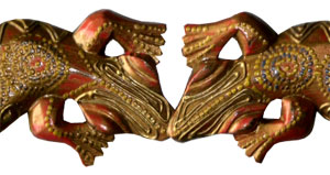Double Geckos Dot Art Wall Plaque, Hand Carved From Albesia Wood.