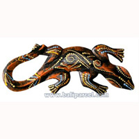 Singel Gecko Dot Art Wall Plaque, Handcarved From Albesia Wood