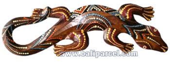 Singel Gecko Dot Art Wall Plaque, Handcarved From Albesia Wood