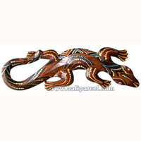 Singel Gecko Dot Art Wall Plaque, Handcarved From Albesia Wood