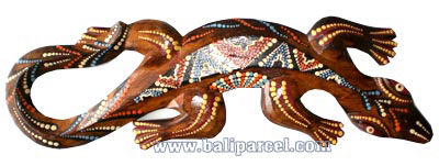 Singel Gecko Dot Art Wall Plaque, Handcarved From Albesia Wood