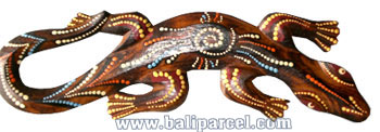 Singel Gecko Dot Art Wall Plaque, Handcarved From Albesia Wood