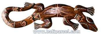 Singel Gecko Dot Art Wall Plaque, Handcarved From Albesia Wood