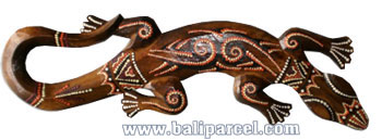Singel Gecko Dot Art Wall Plaque, Handcarved From Albesia Wood