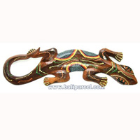 Singel Gecko Dot Art Wall Plaque, Handcarved From Albesia Wood