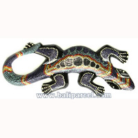 Singel Gecko Dot Art Wall Plaque, Handcarved From Albesia Wood