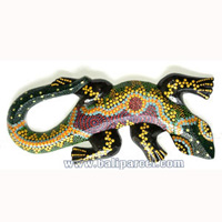 Singel Gecko Dot Art Wall Plaque, Handcarved From Albesia Wood
