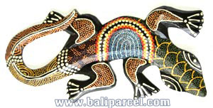 Singel Gecko Dot Art Wall Plaque, Handcarved From Albesia Wood