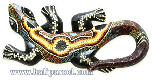 Singel Gecko Dot Art Wall Plaque, Handcarved From Albesia Wood