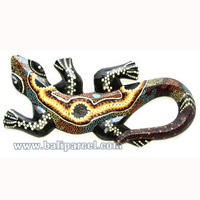 Singel Gecko Dot Art Wall Plaque, Handcarved From Albesia Wood