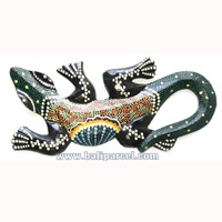 Singel Gecko Dot Art Wall Plaque, Handcarved From Albesia Wood