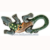 Singel Gecko Dot Art Wall Plaque, Handcarved From Albesia Wood