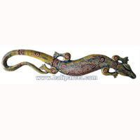 Singel Gecko Dot Art Wall Plaque, Handcarved From Albesia Wood