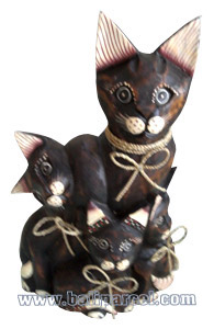 Wooden Cat With Painted, Hand Carved From Albesia Wood