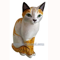 Wooden Cat With Painted, Hand Carved From Albesia Wood