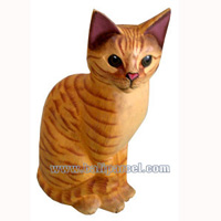 Wooden Cat With Painted, Hand Carved From Albesia Wood