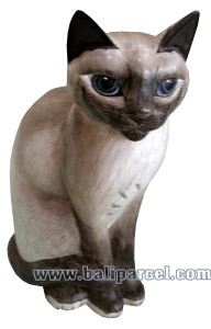 Wooden Cat With Painted, Hand Carved From Albesia Wood