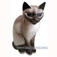 Wooden Cat With Painted, Hand Carved From Albesia Wood