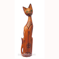Wooden Cat Set Of 3 With Painted, Hand Carved From Albesia Wood