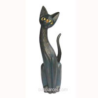 Wooden Cat Set Of 3 With Painted, Hand Carved From Albesia Wood