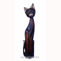 Wooden Cat Set Of 3 With Painted, Hand Carved From Albesia Wood
