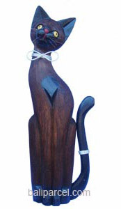 Wooden Cat Set Of 3 With Painted, Hand Carved From Albesia Wood