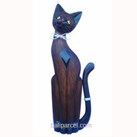 Wooden Cat Set Of 3 With Painted, Hand Carved From Albesia Wood