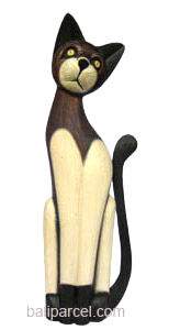 Wooden Cat Set Of 3 With Painted, Hand Carved From Albesia Wood
