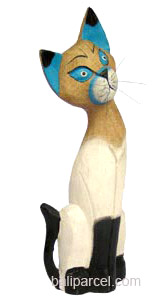 Wooden Cat Set Of 3 With Painted, Hand Carved From Albesia Wood