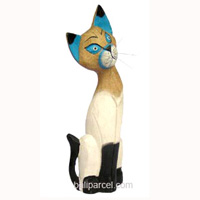 Wooden Cat Set Of 3 With Painted, Hand Carved From Albesia Wood
